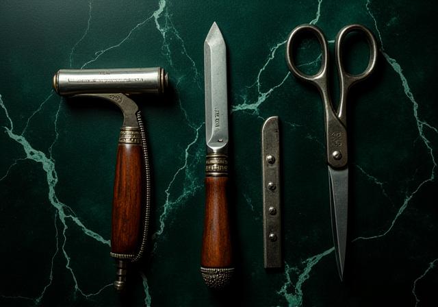 Strumenti da barbiere vintage disposti artisticamente